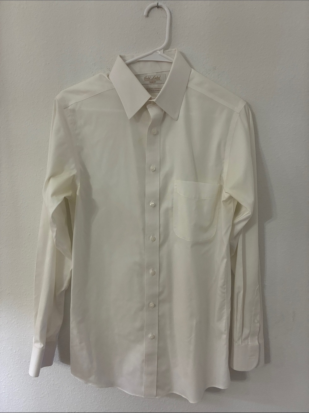 Men's White Long-Sleeve Dress Shirt with Point Collar